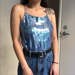 Vintage DKNY silk beaded plastic disco ball top S